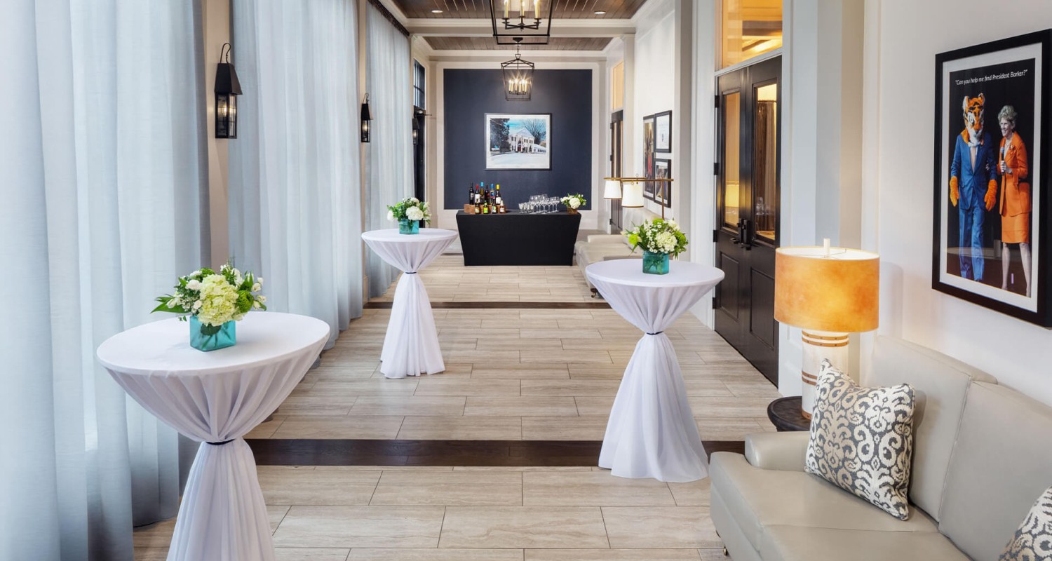 a room with tables and chairs