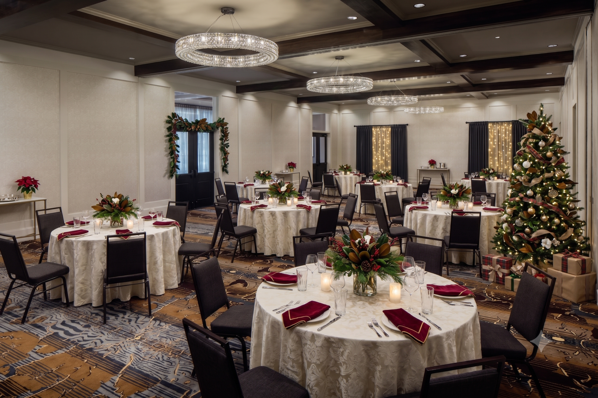 a room with tables and chairs