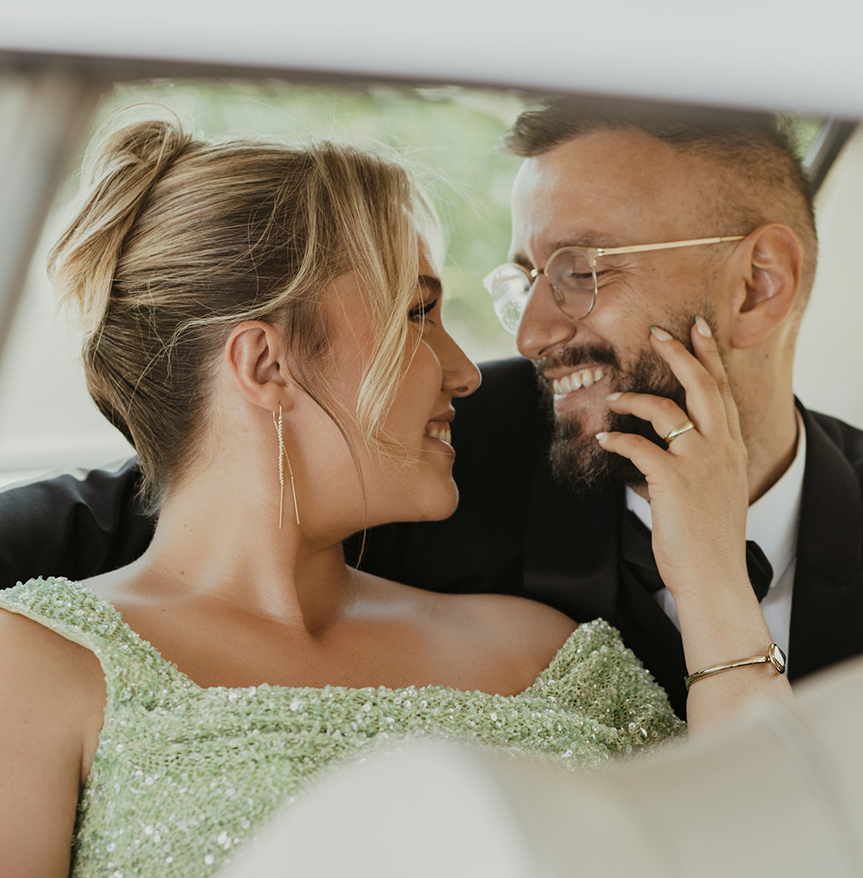 a man and woman in a car
