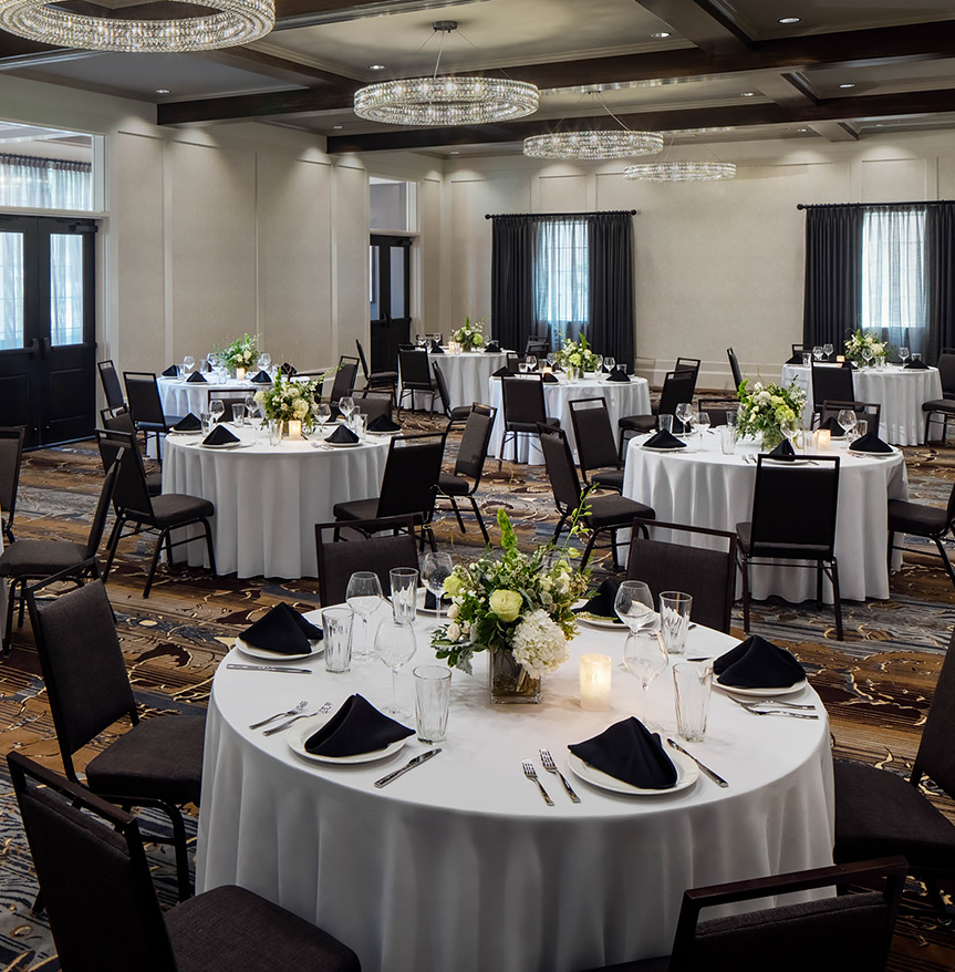 a room with tables and chairs