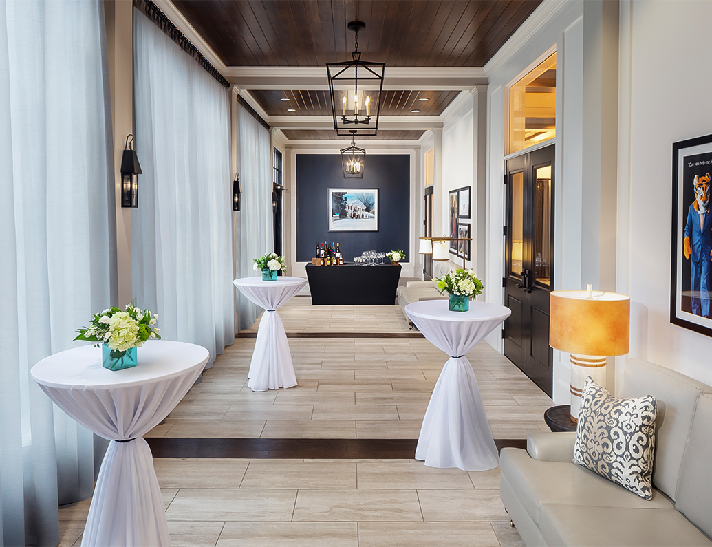 a room with tables and chairs