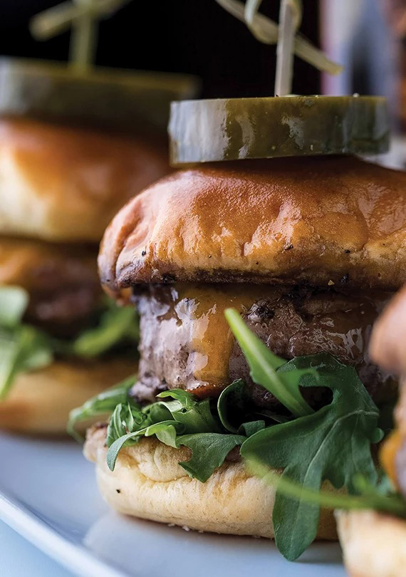 a close up of a burger