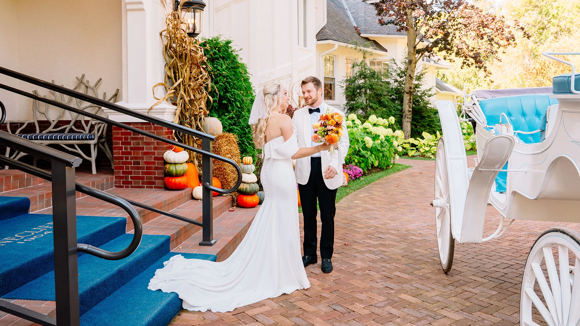 a man and woman in wedding attire