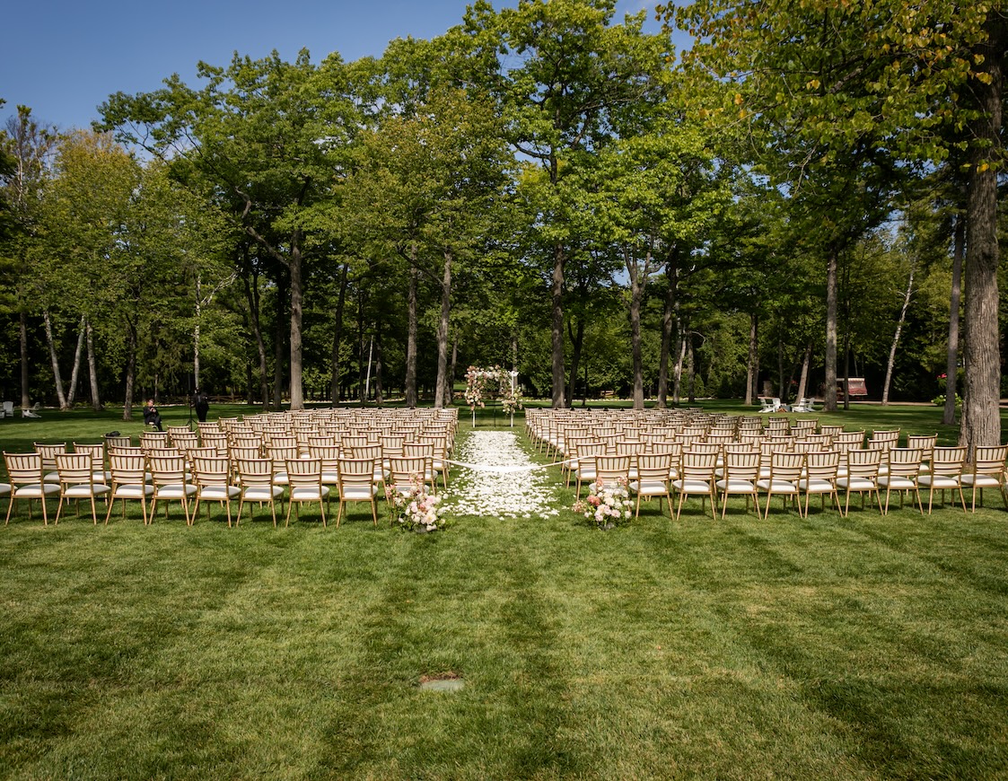 a group of chairs in a lawn