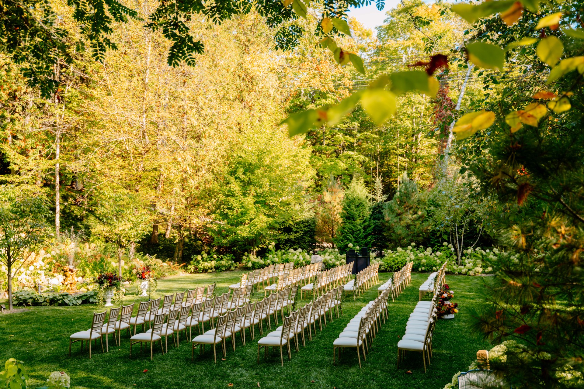 The Grotto set up for a beautiful fall wedding ceremony