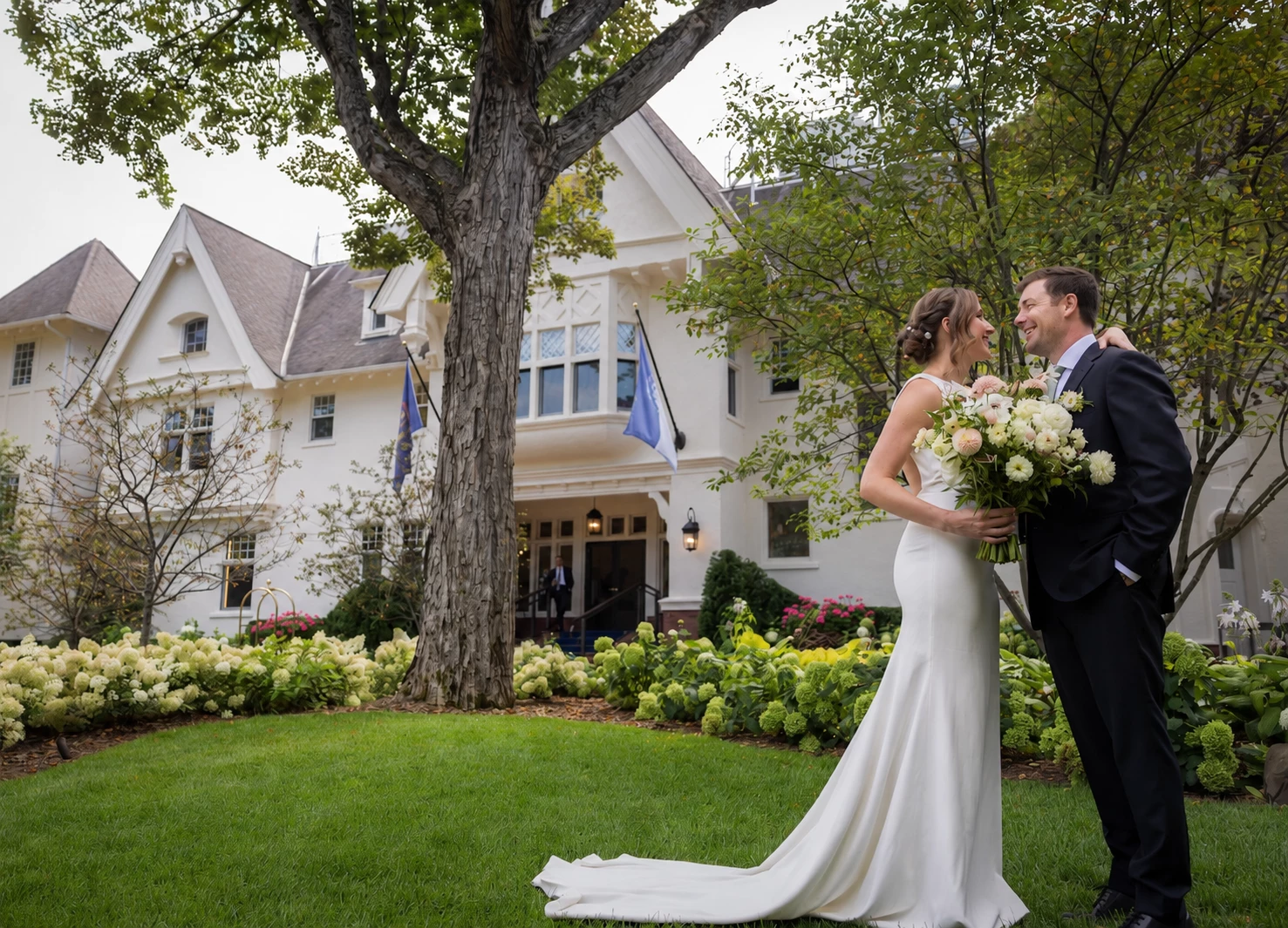a man and woman in a wedding dress