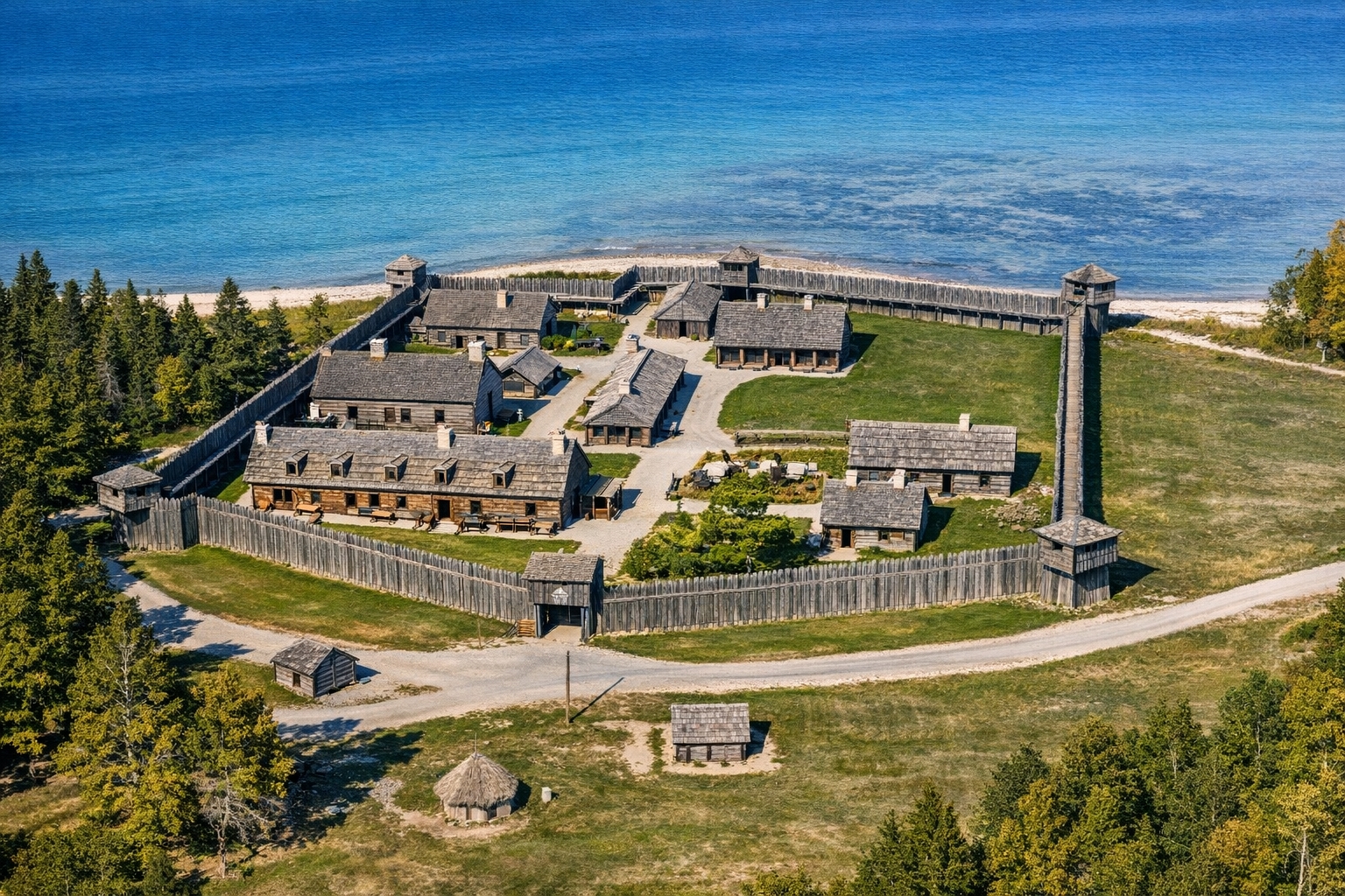 Straits of Mackinac and Fort Mackinac illustrating Northern Michigan’s role in America250 history.