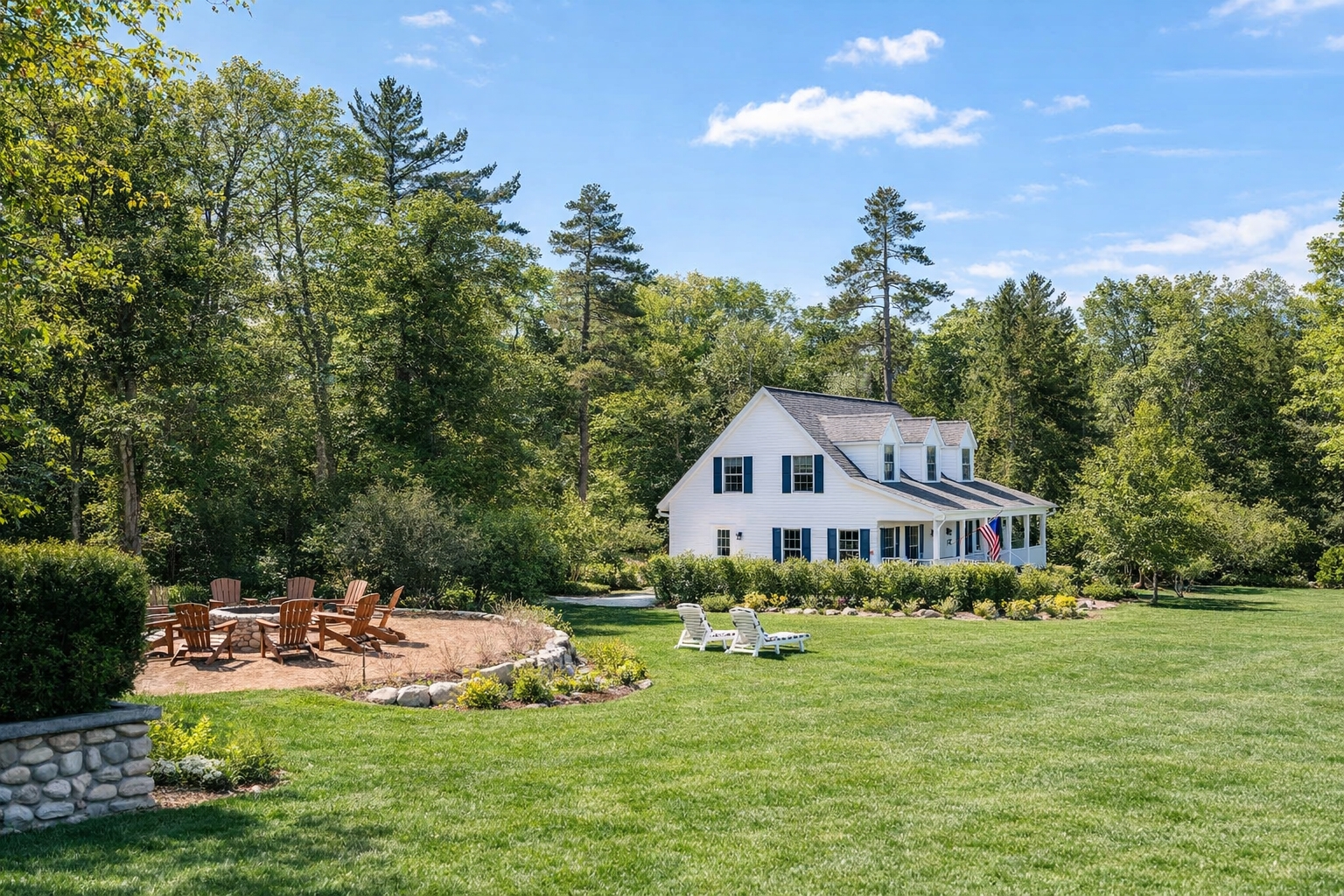 Elevated view of The Inn at Stonecliffe on Mackinac Island overlooking the Straits of Mackinac, a peaceful luxury resort ideal for disconnecting in Michigan