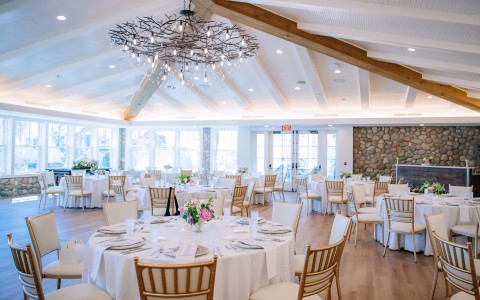 a room with tables and chairs