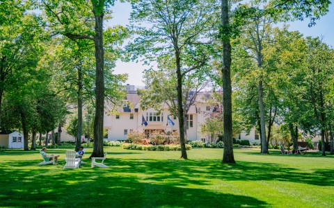 Beautiful lawn and view of historic Mansion at Stonecliffe