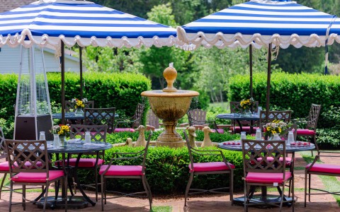 Outdoor Patio area with fountain at Stonecliffe