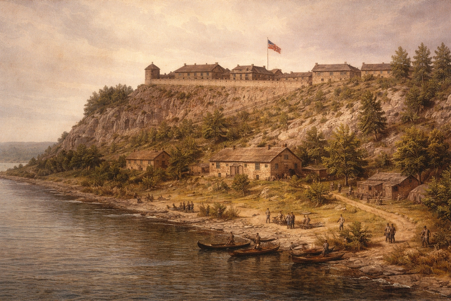 Fort Mackinac overlooking the Straits of Mackinac during summer, highlighting its British military history on Mackinac Island