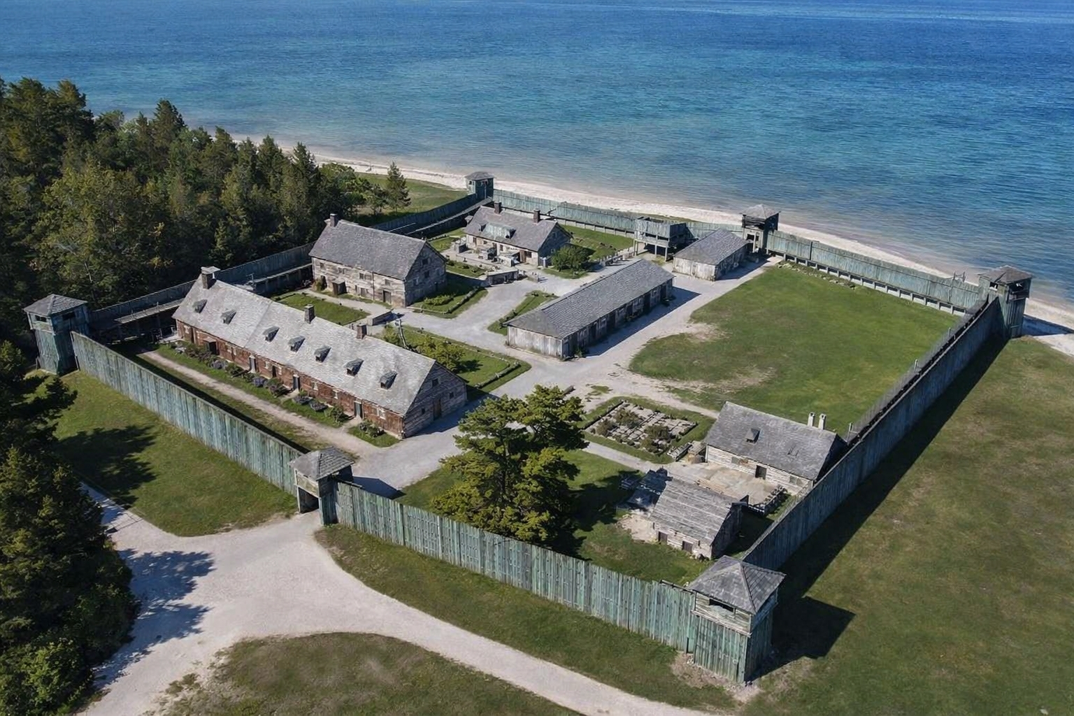 Fort Mackinac on Mackinac Island overlooking the Straits of Mackinac and Lake Huron during the summer season