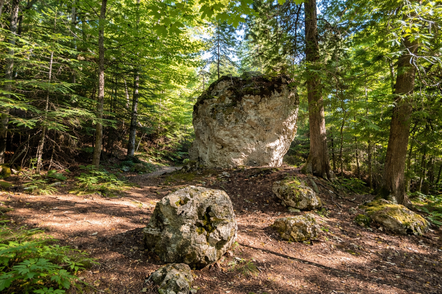 Friendship’s Altar on Mackinac Island near British Landing, a limestone rock formation inside Mackinac Island State Park along the north shore and the 8.2 mile perimeter bike loop