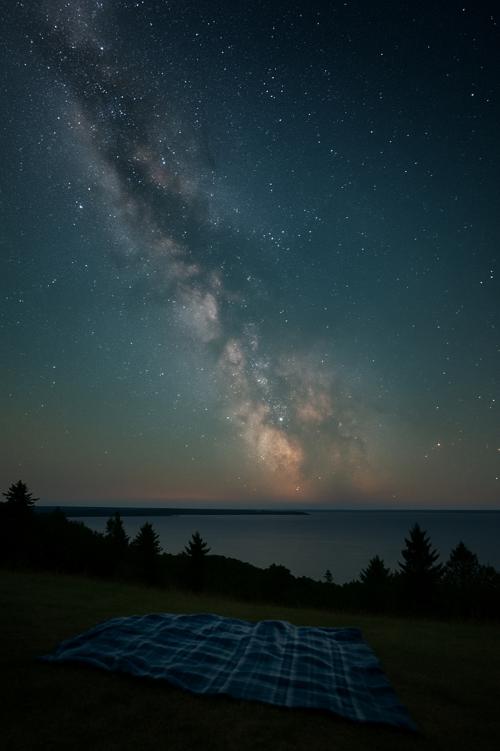 Milky Way over Fort Holmes on Mackinac Island with clear dark skies, ideal stargazing conditions, no light pollution, and summer night sky visibility.