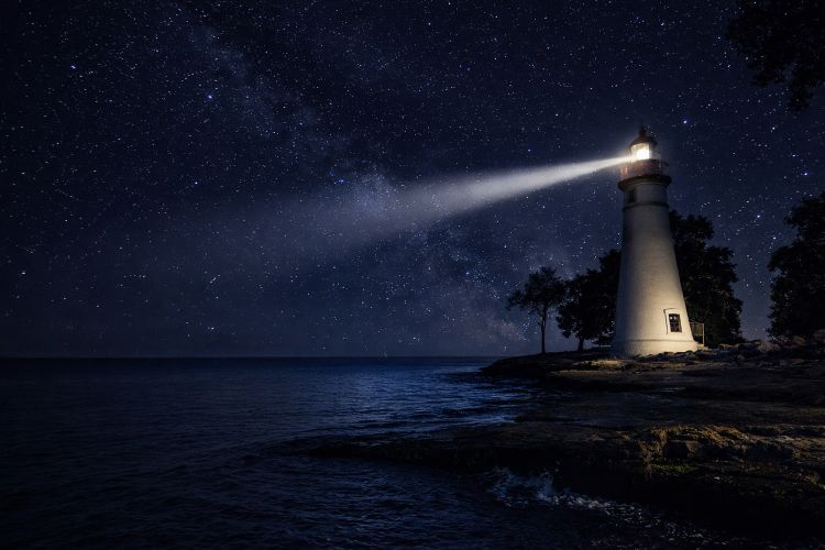 Marblehead Lighthouse Lake Erie at night 