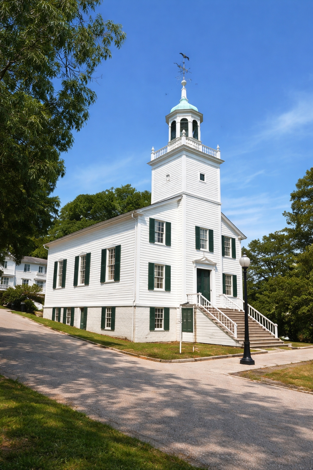 Mission Church on Mackinac Island historic Protestant church with wooden architecture and summer surroundings
