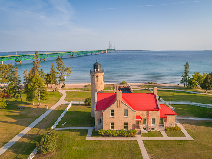 Accessible via ferry to Mackinaw City, the Old Mackinac Point Lighthouse marks where Lake Michigan and Lake Huron meet.