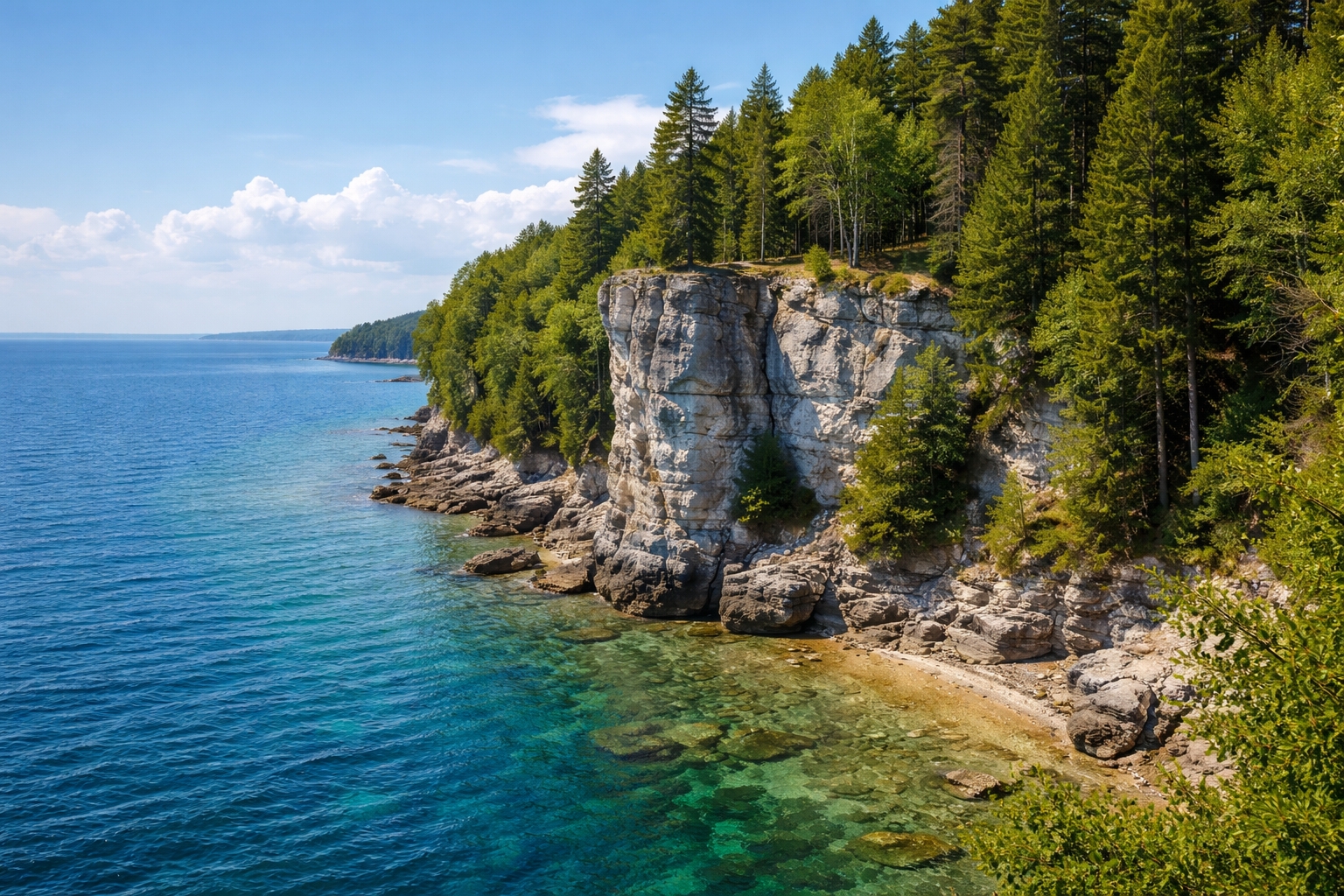Limestone bluff near Mission Point on Mackinac Island known historically as Robinson’s Folly