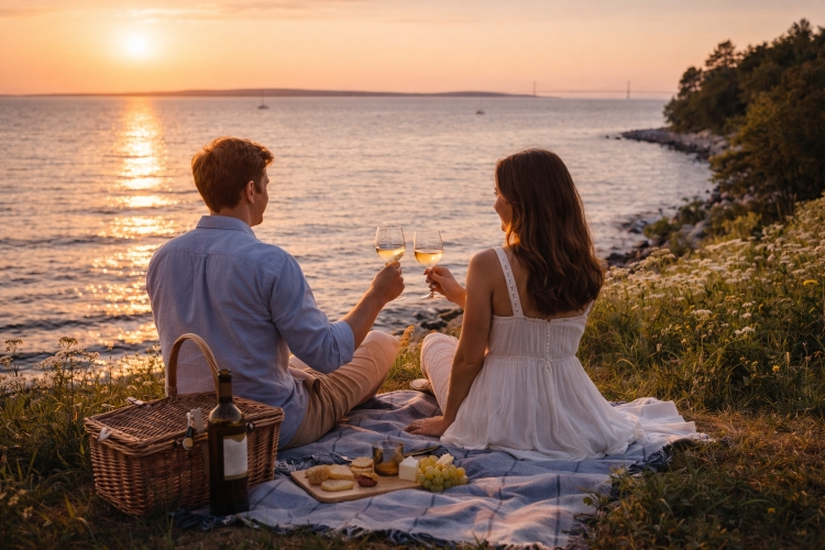 romantic lakeside picnic on mackinac island for couples getaway