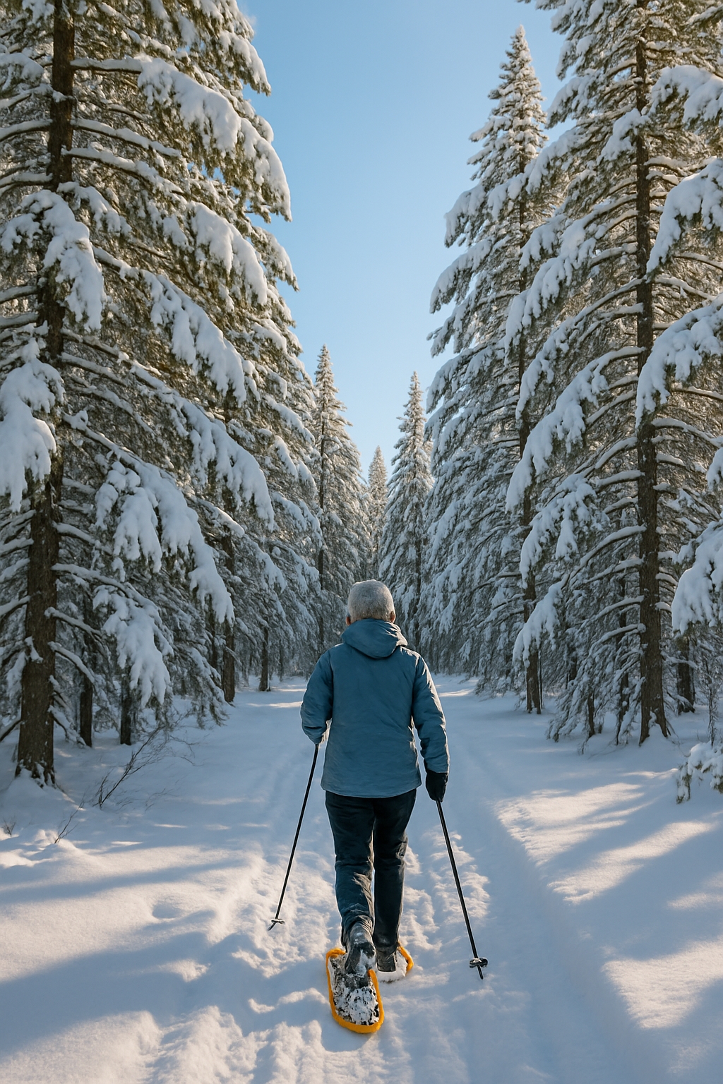 a person on skis walking through a snowy forest