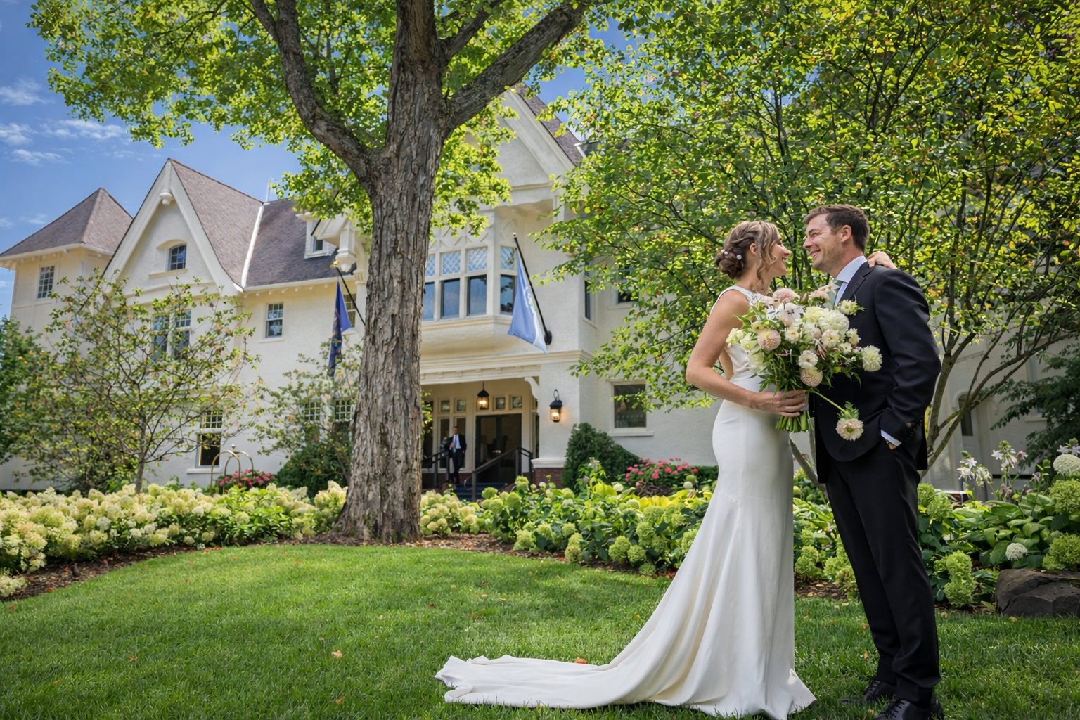 Small wedding ceremony during lilac season on Mackinac Island
