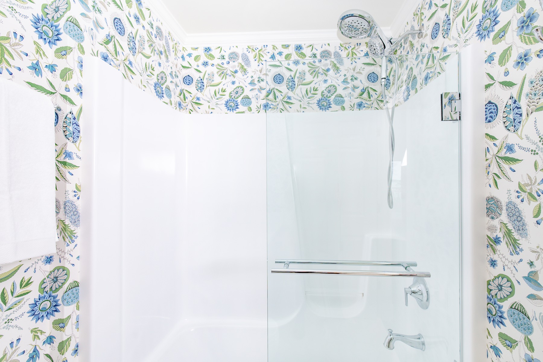 a shower with a glass door