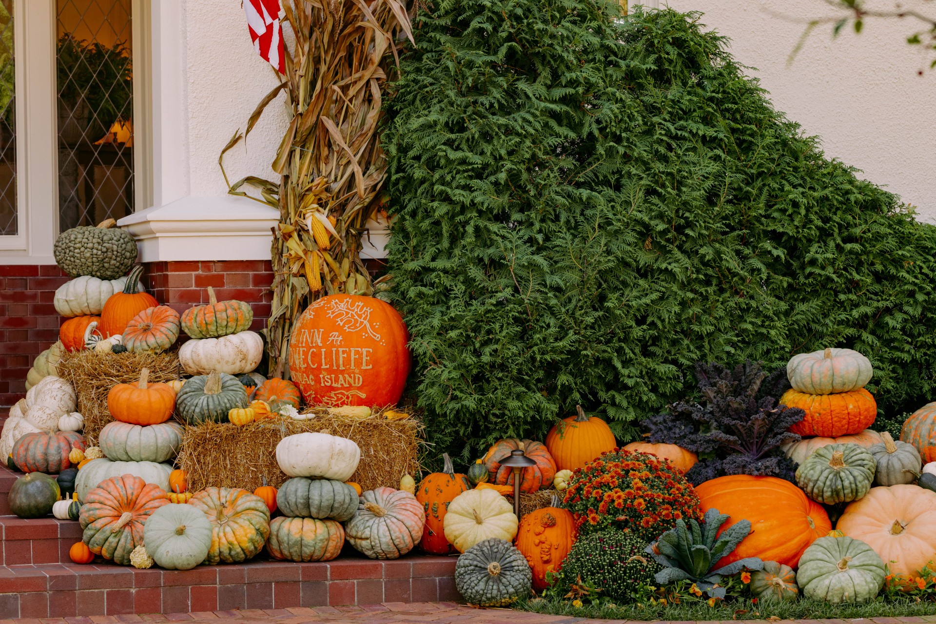 Beautiful pumpkin display on Mackinac Island