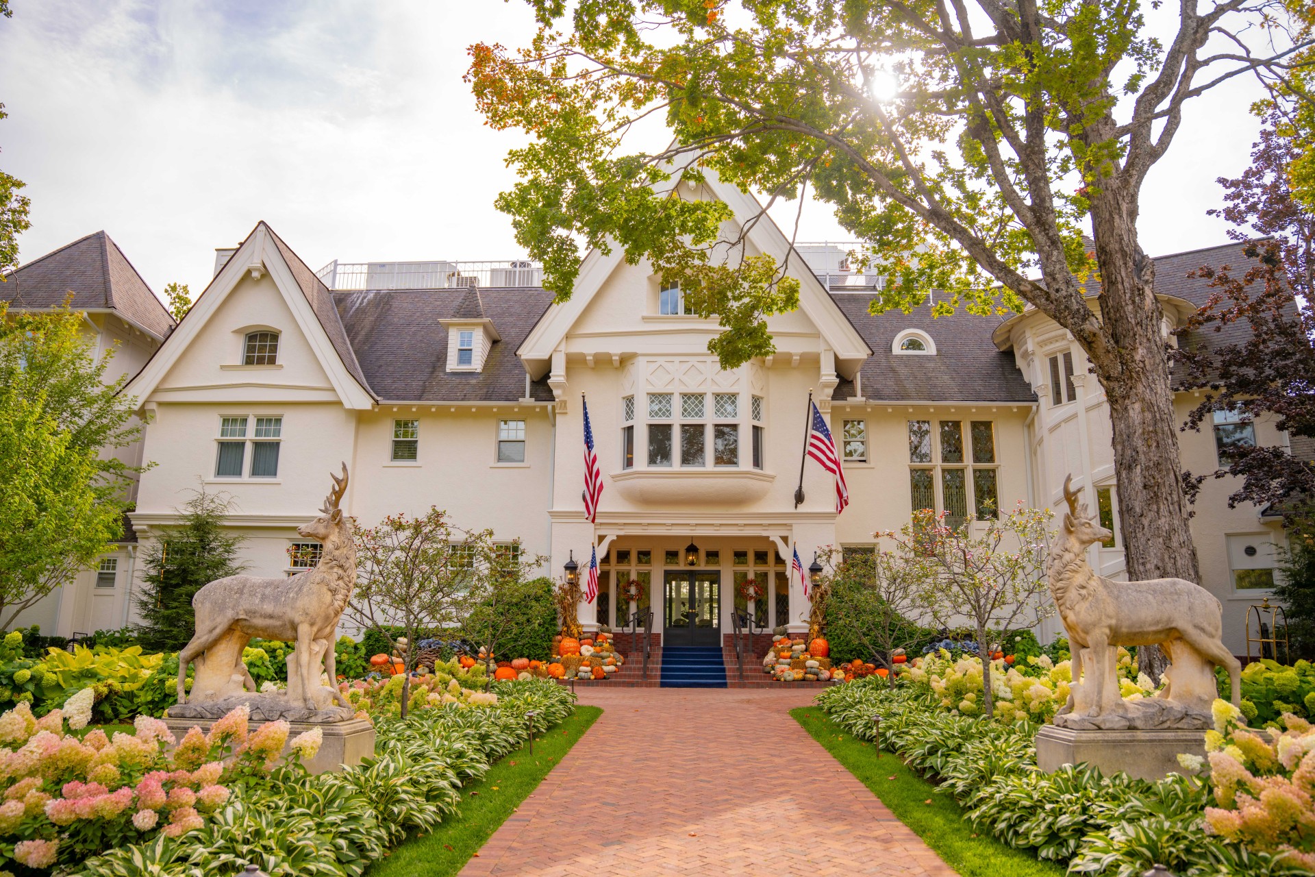 Fall decor at a historic mansion on Mackinac Island
