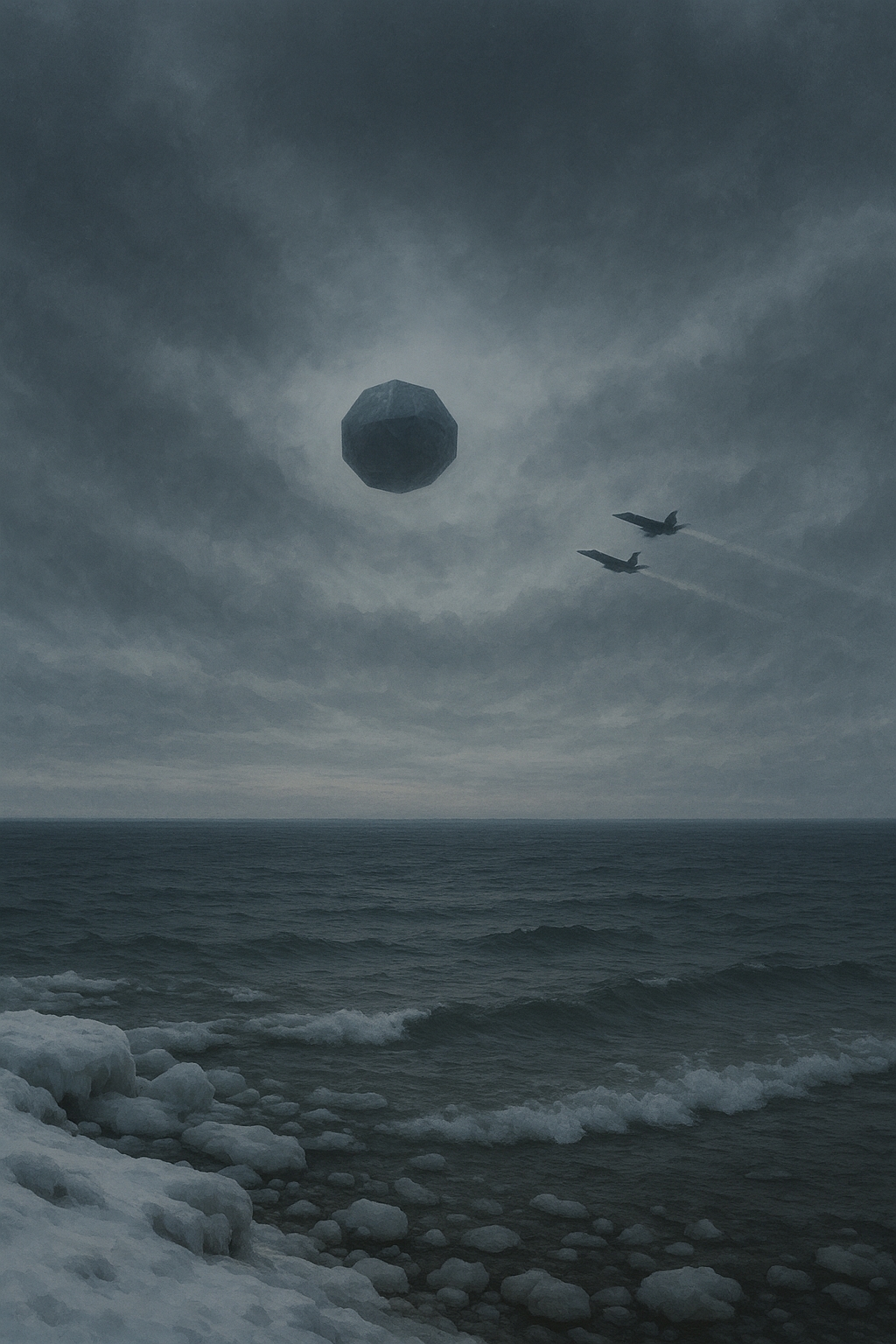 Lake Huron UFO shot down mystery with fighter jets, octagon-shaped unidentified object, government cover-up speculation, alien encounter above icy shoreline
