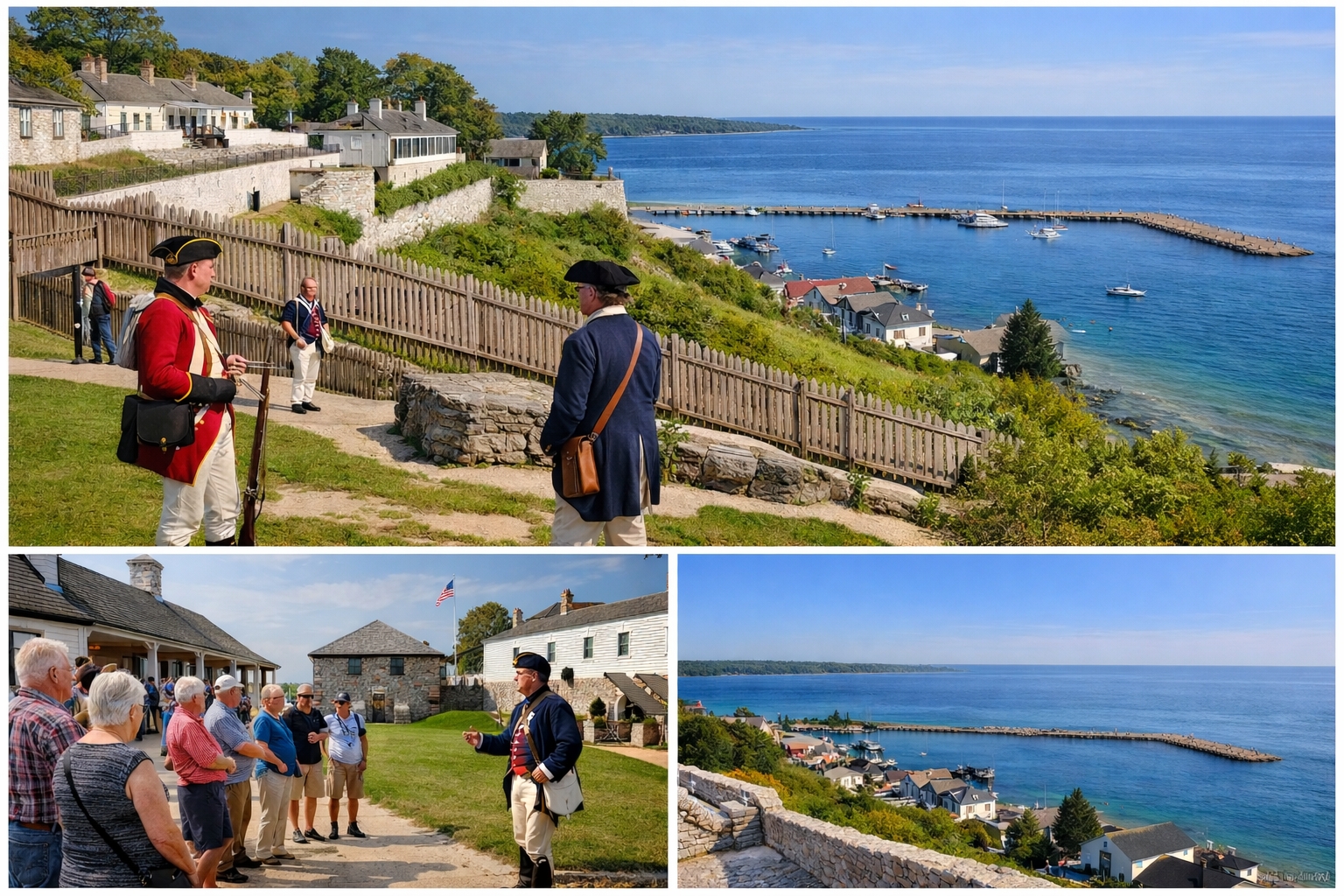 Fort Mackinac daily American Revolution program on Mackinac Island overlooking the Straits of Mackinac and Mackinac Bridge near The Inn at Stonecliffe luxury resort