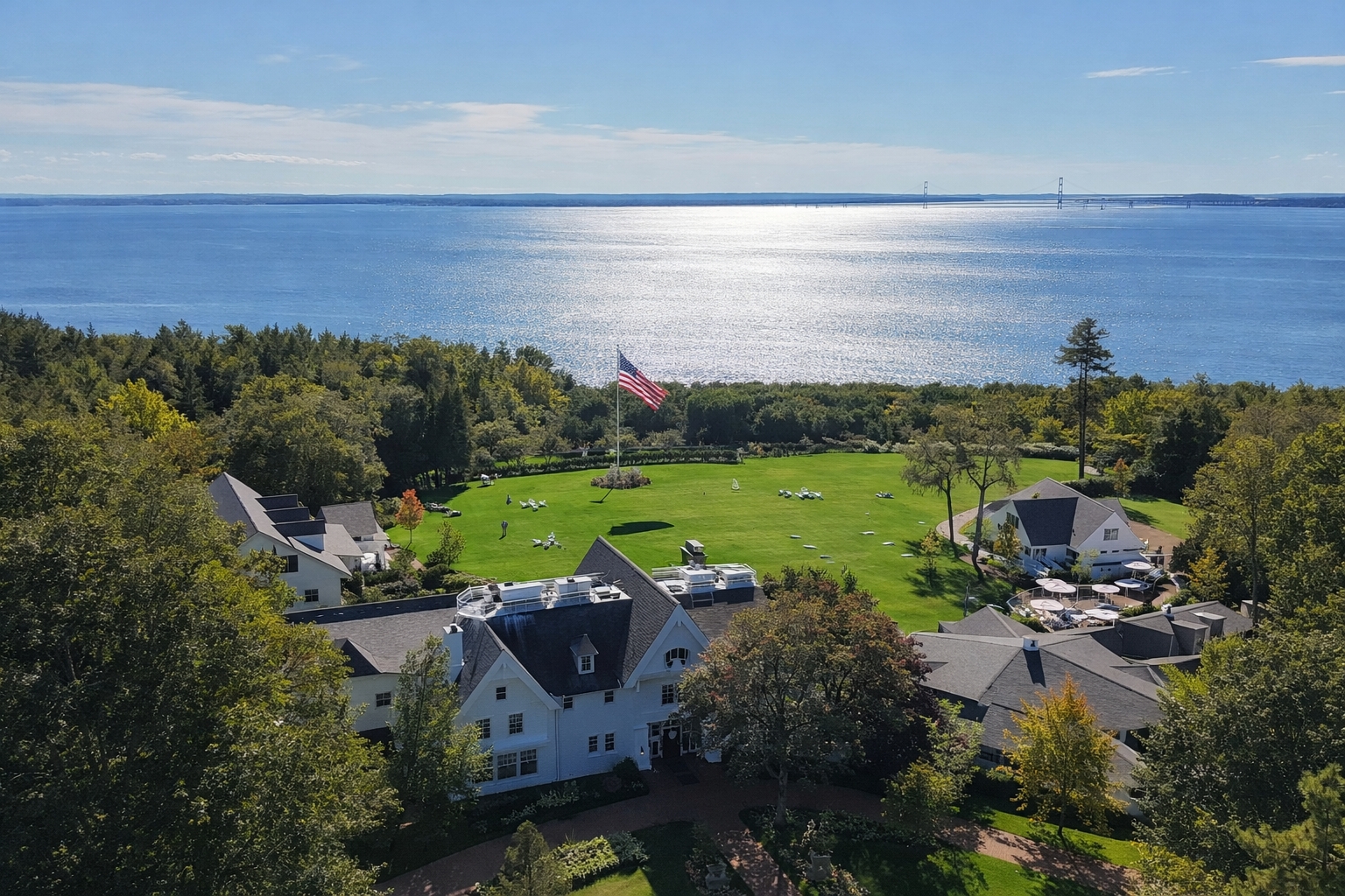 Elevated view of Lake Huron from The Inn at Stonecliffe on Mackinac Island, showcasing one of the Great Lakes in Michigan