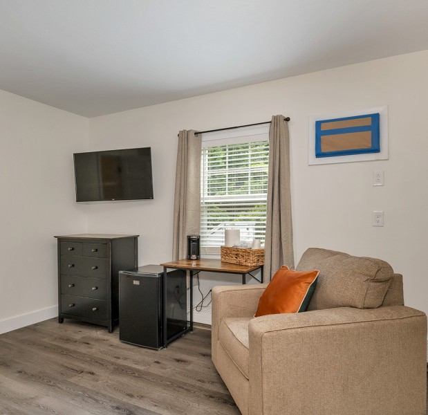 a living room with a couch and a tv