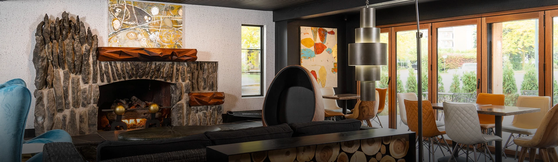 a room with a couch and a table