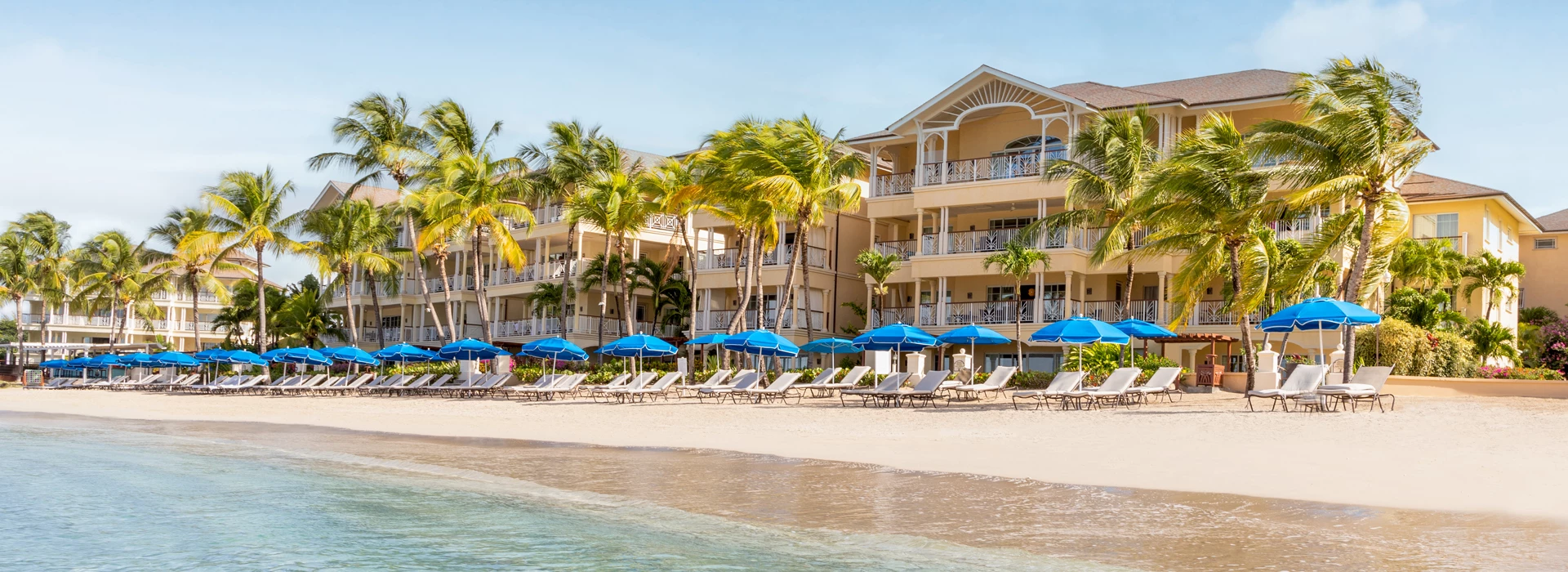 a beach with chairs and umbrellas