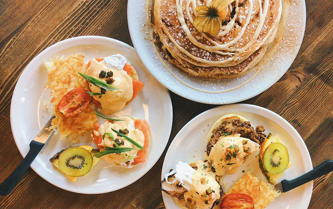 a table with plates of food