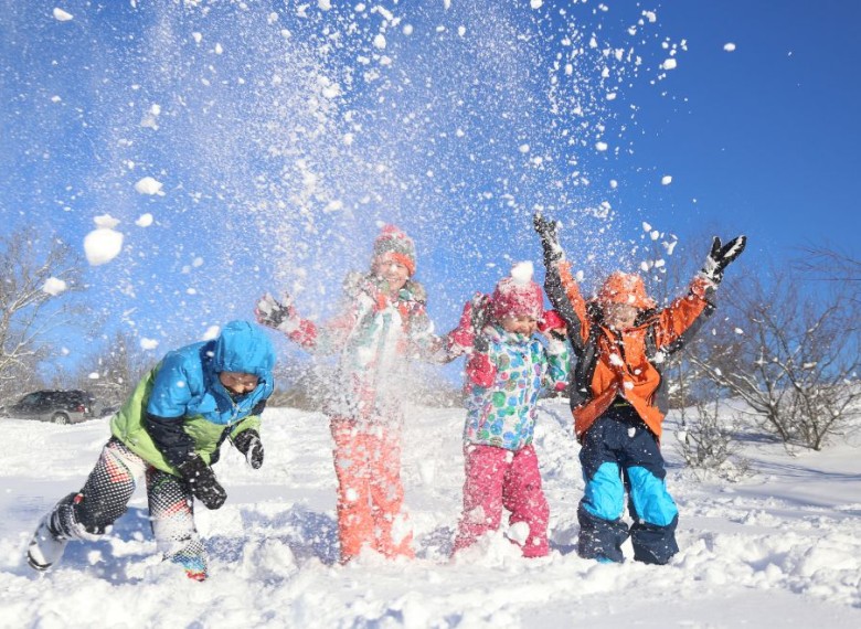 a group of kids playing in the snow