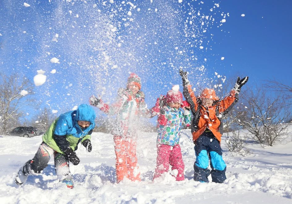 a group of kids playing in the snow
