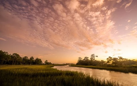 sunset over a river 