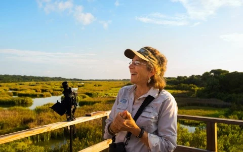 woman laughing outside 