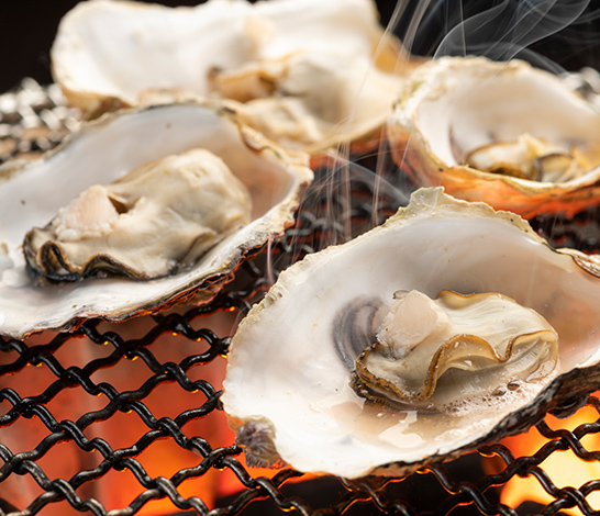 oyster shells on a grill