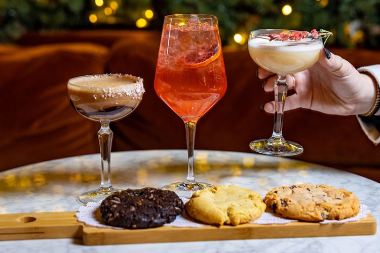 a group of drinks on a table