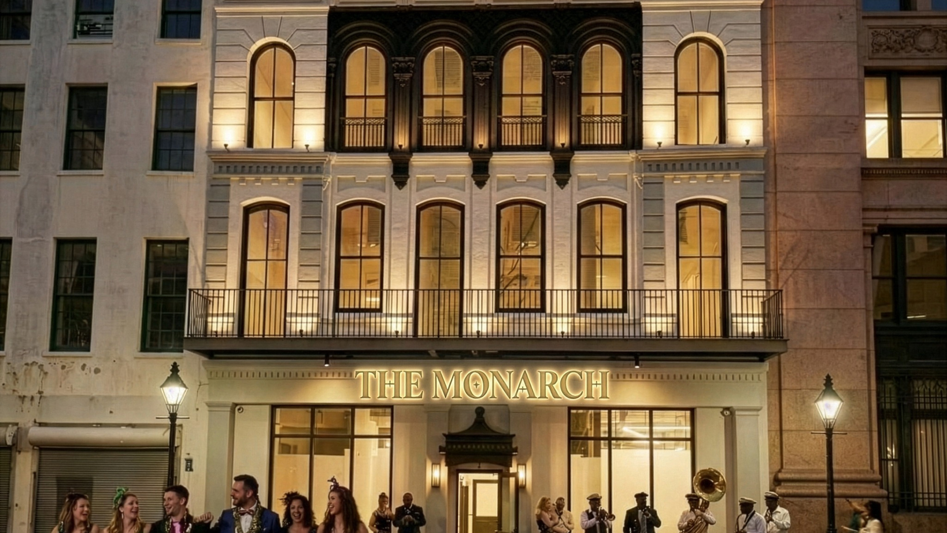 a band outside of a building