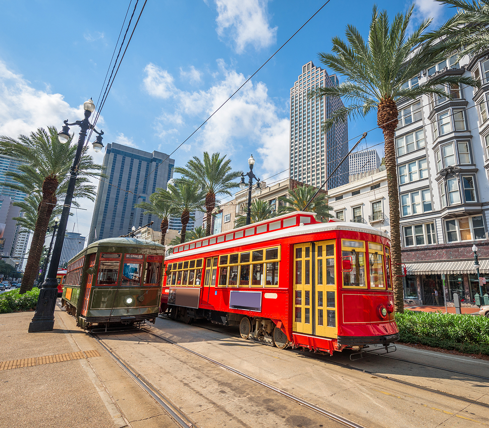 a trolley cars on a street