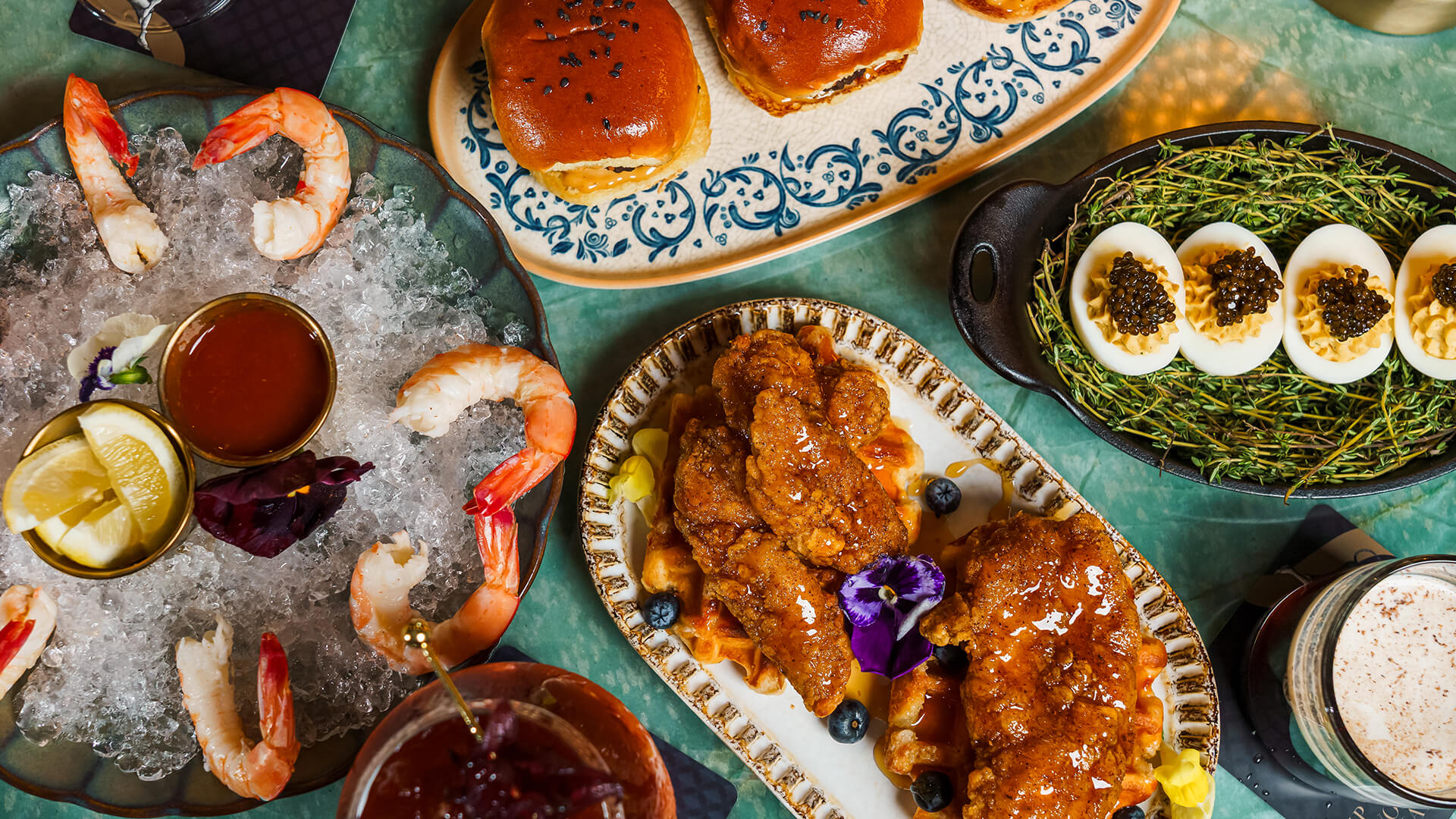 a table with plates of food