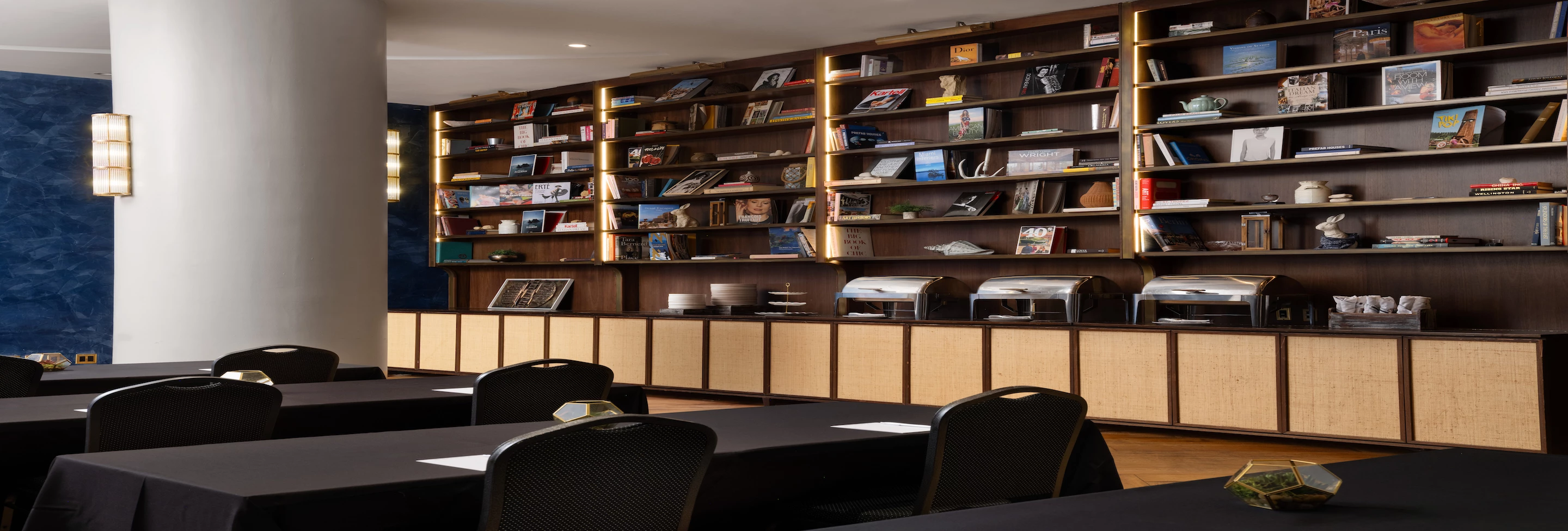 a room with a table and chairs