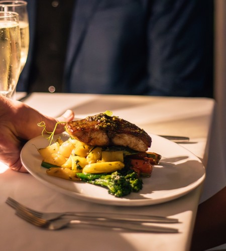 a hand holding a plate of food