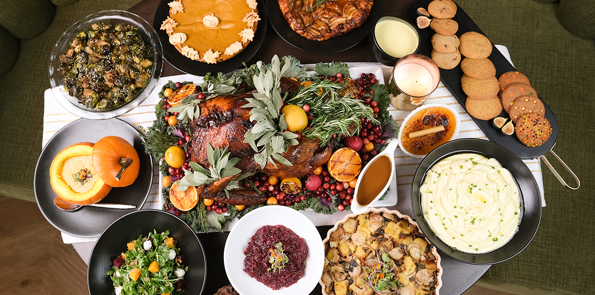 a table with food and candles