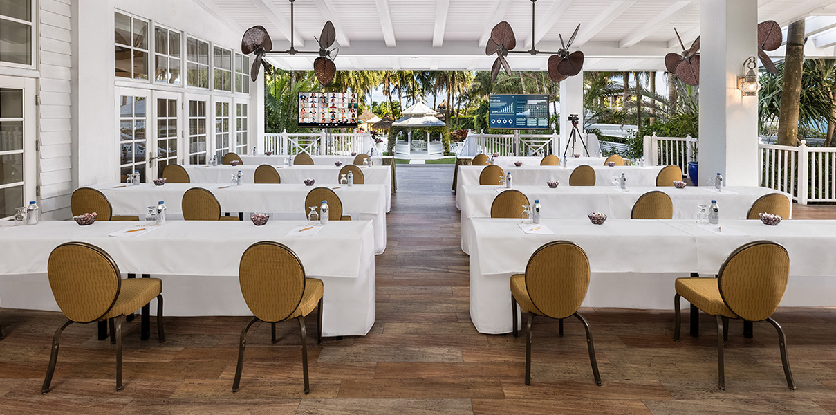 a room with tables and chairs