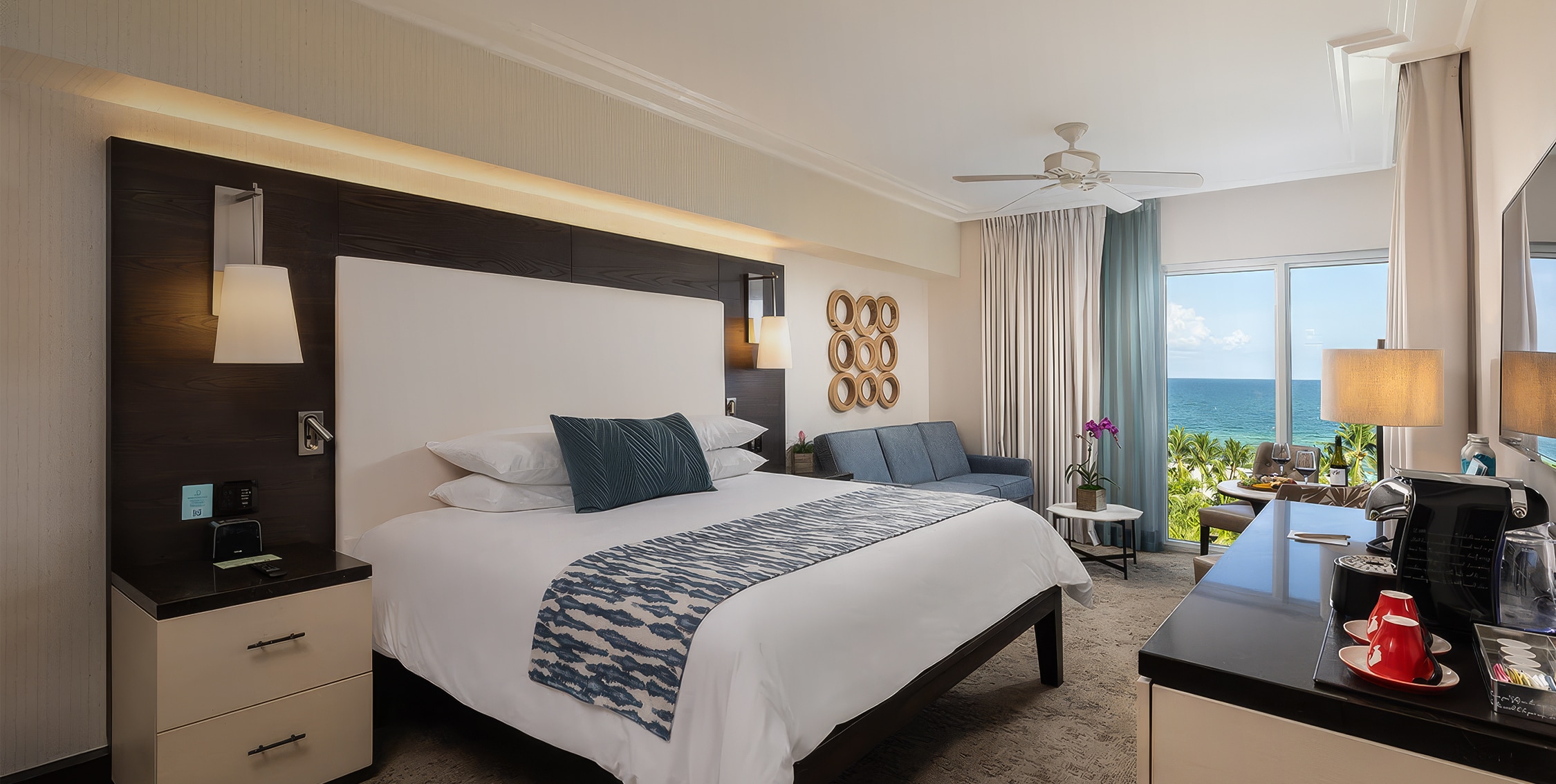 a room with a bed and couch